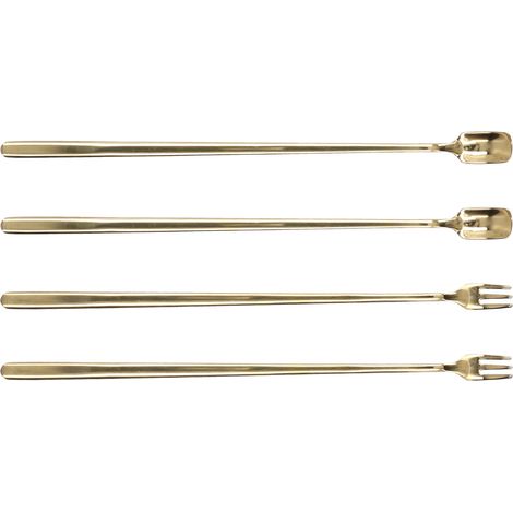 Lot de 4 cuillères à café en acier inoxydable 304, manche long et fourchette à tête carrée. Durables et faciles à nettoyer, idéales pour les cafés et les bars. Couleur : Or. (1/5)