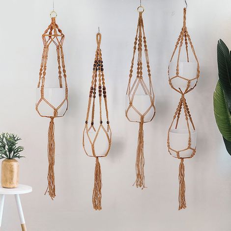Panier Suspendu Pour Pot De Fleurs - Corde De Chanvre Tissée À La Main - Décoration Murale Et Jardin - 5 Modèles Disponibles (1/5)