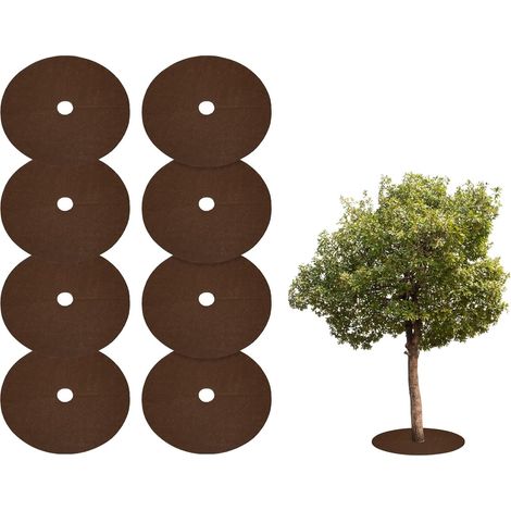 8pcs Anneau De Paillage Arbre 32cm Non-Tissé Rond Marron (1/5)