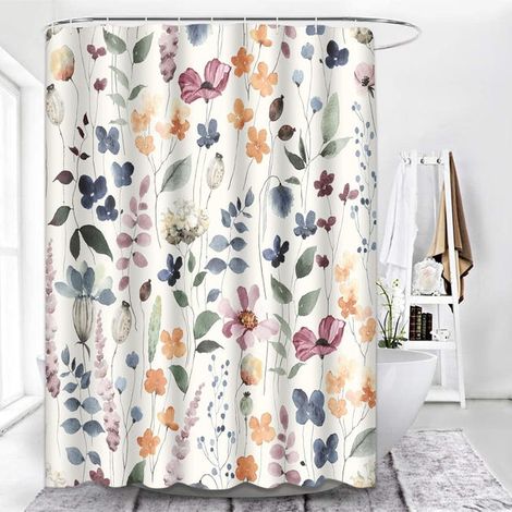 Green Mobility-Rideau de douche à motif floral Ink, fleurs sauvages multicolores, imperméable avec crochets, 180 x 180 cm (1/5)