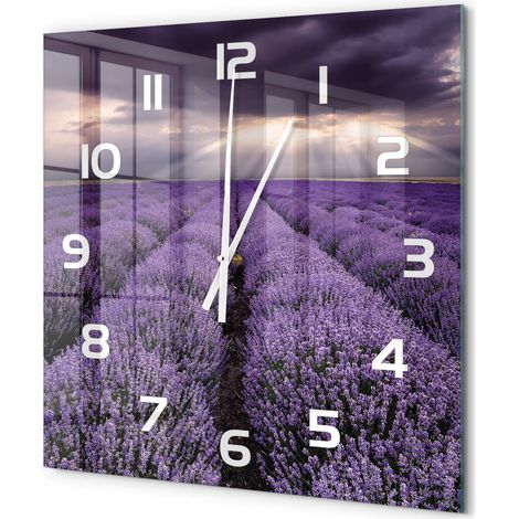Grande Horloge Murale Carrée Verre Silencieuse Moderne Décoration Salon Cuisine Champ de lavande 60x60 cm (1/5)