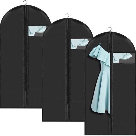 Housses de Vêtements 60 x 140 CM,Pliable Housse de Rangement Vetement Penderie,avec Fenêtre Transparente,pour Housse de Costume Homme, Manteaux, Robes,Robe de Mariée(Noir,3PCS) (1/5)