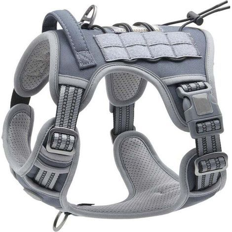 Harnais de Chien Anti Traction, Harnais Tactique Chien Respirant Réglable Facile à Mettre pour Moyen Grand Chien, Gilet Durable Réfléchissant - Gris - M (1/5)
