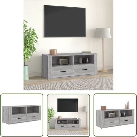 The Living Store TV-Schrank Grau Sonoma 100x35x40 cm Holzwerkstoff - TV Schrank - Holzwerkstoff Möbel - Grau Sonoma - Wohnraum Dekoration - Media Schrank (1/5)