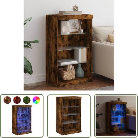 The Living Store Sideboard mit LED-Leuchten Räuchereiche 60,5x37x100 cm - Schreibtisch - Regal - Wohnzimmermöbel - Sideboard - TV-Stand (1/5)