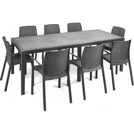 Dmora - Tavolo da esterno Abbaviva, Ripiano rettangolare allungabile da pranzo, Tavolo da giardino estensibile effetto rattan, 100% Made in Italy, 150/220x90h72 cm, Antracite
