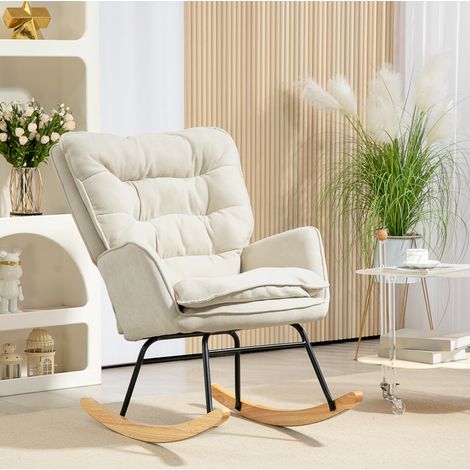 Fauteuil à bascule 71x98,5x97 cm beige – avec accoudoirs et dossier haut (1/5)