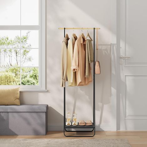 WOLTU Perchero con Estantes Metálicos para Colgador Ropa Zapatos para Vestidor Pasillo Dormitorio Negro 54 x 45 x 141cm (1/5)