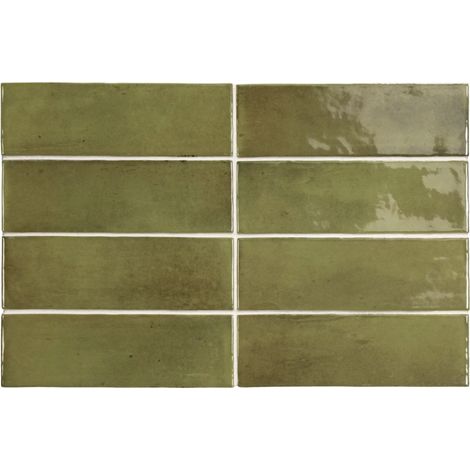 Carrelage sol / mur effet zellige bejmat marocain 5X15 cm vert brillant 5X15 cm COCO VERD WALL (vendu par boite de 0,50m2) (1/4)