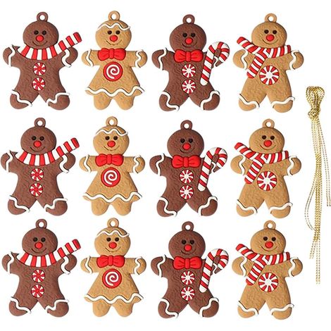12 Stück Lebkuchenmann-Christbaumschmuck, originelle Weihnachtsdekoration, Weihnachtsschmuck, zum Aufhängen am Weihnachtsbaum mit einer Schnur