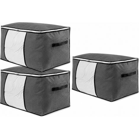 Sacs de rangement pour couettes en tissu non tissé, grands sacs de rangement étanches et imperméables, gris foncé, lot de 1 ou de 3. (1/5)