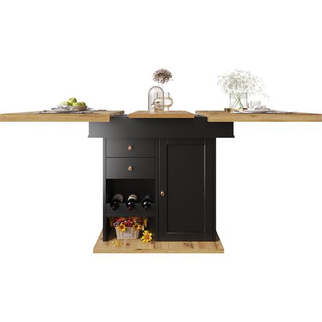 CHICFURN Tavolo da pranzo estensibile 110-140x80x75 cm in MDF nero e naturale con contenitore (1/5)