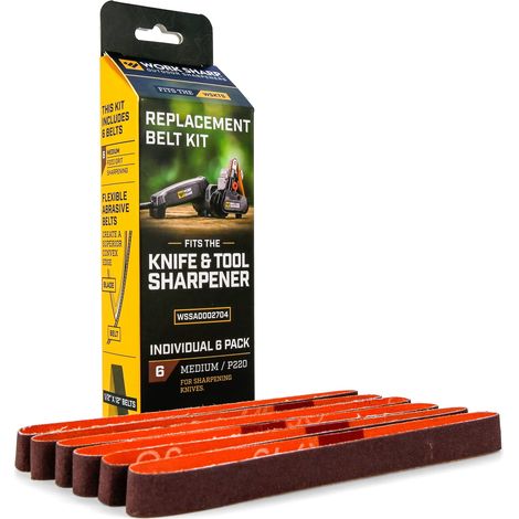 Kit di cinghie a grana media WORK SHARP – WSSA0002704 Kit di cinghie per affilatrice di coltelli e utensili – Abrasivi di alta qualità in ossido di ceramica per attività di affilatura (1/4)
