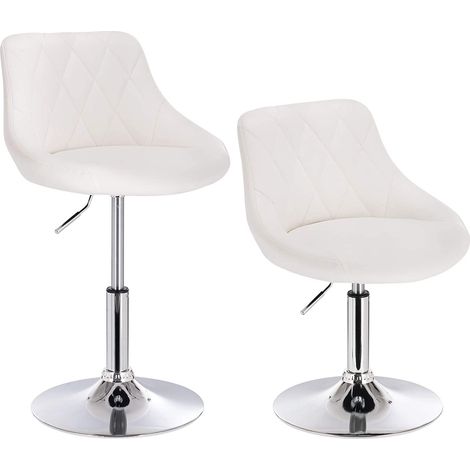Lot de 2 tabourets de bar en similicuir WOLTU, tabourets de rotatif pieds en métal, hauteur réglable, Blanc (1/4)