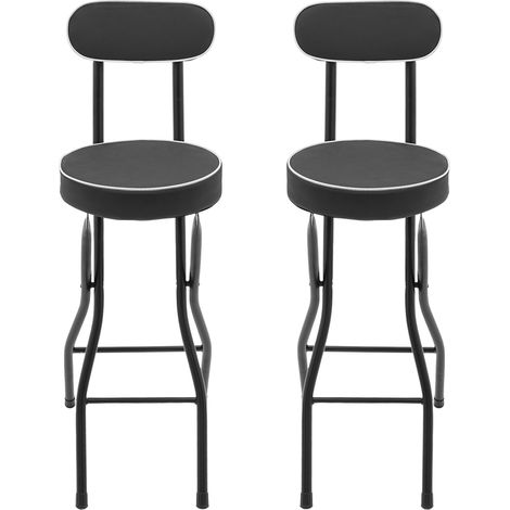 Tabourets de bar pliants, lot de 2 chaises hautes noir en métal, avec assise et dossier rembourrés, pour cuisine et bar – Hauteur 65 cm, gain de place (1/5)