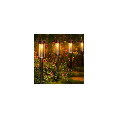 6er-Set verbesserte Solar-Gartenleuchten mit warmweißem Wolframlicht, wasserdicht (IP65), ideal zur Dekoration von Gärten, Rasenflächen, Einfahrten, Balkonen und Höfen. – Crezuo