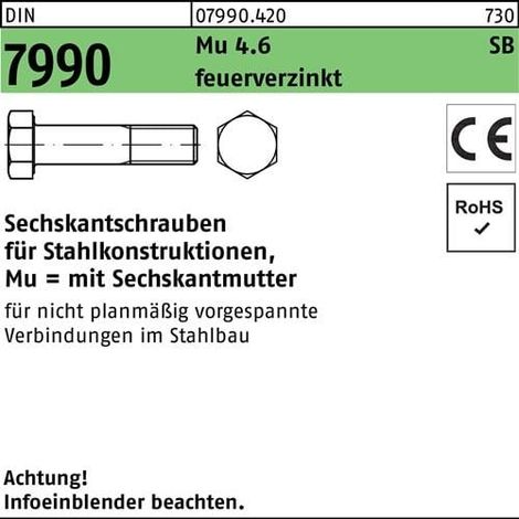 Vis hexagonale DIN 7990 m.Sechskantmutter x75mm