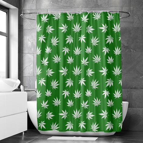 Rideau de douche motif feuilles de chanvre vertes et douces, polyester imperméable, 180x180 cm (1/3)