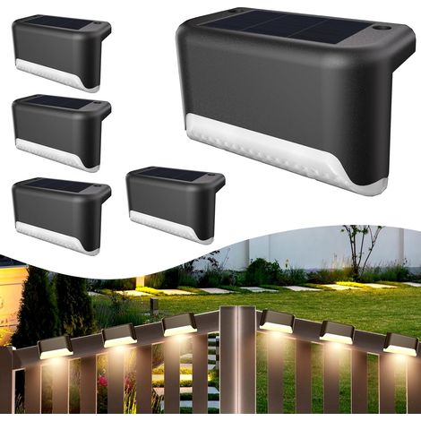 Kit de iluminación solar para exteriores, conjunto de 4 piezas, luces solares de luz cálida para escalones, luces solares LED impermeables, adecuadas para escalones exteriores, patios y jardines. (1/5)