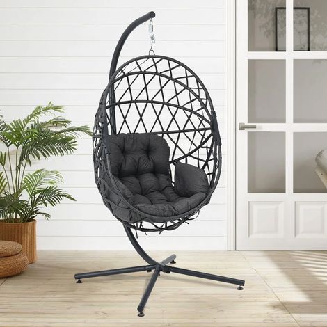 Woven Outdoor Egg Chair with Stand and Cushion (1/5)