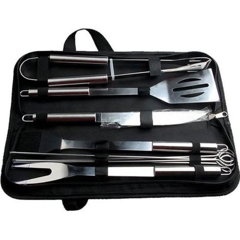 Ustensiles Barbecue - Set 10 Pièces En Inox - Longueur 34 Cm - Pour Grillades Extérieures Et Intérieures - 1 Lot