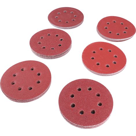 Lot de 60 disques abrasifs ronds 125 mm 8 trous 6 grains ponceuse auto-agrippante alumine oxydée pour ponçage et polissage bois métal pierre (1/5)
