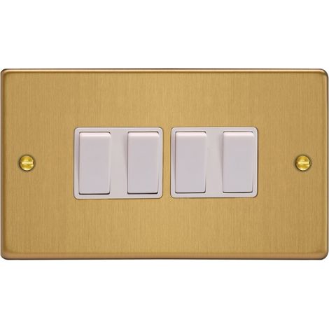 Varilight 4-Gang 10A 1- or 2-Way Rocker Switch Twin Plate Brushed Brass
