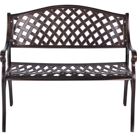 Banco vintage de jardín de metal 2 plazas con reposabrazos marrón Staggia