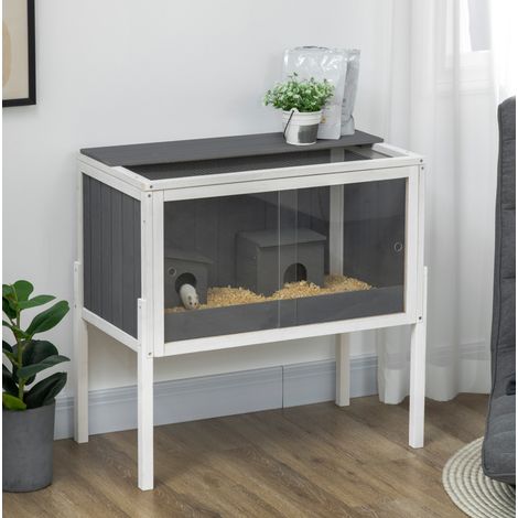 Jaula de madera para hámster 82x45x81 cm gris oscuro con almacenamiento FloraGrace (1/5)