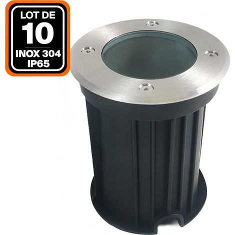 Lote de 10 focos empotrables de suelo redondos acero inoxidable 304 Exterior IP65 GU10
