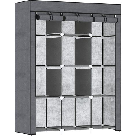 Armadio Guardaroba da Campeggio 125x43x162,5 cm con 8 Ripiani e 2 Barre Grigio Carbone (1/5)