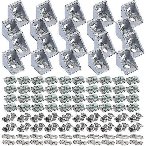 Kit de renforts, équerres, connecteurs de profilés, équerres d'angle, écrous en T et vis pour profilés en aluminium des années 20 (1/3)
