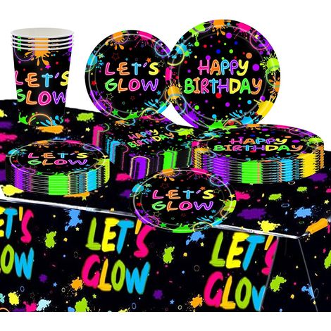 Kit Vaisselle Anniversaire Néon pour 20 Invités (1/5)