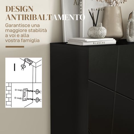 Scarpiera design réglable 15-20 paires, fermeture amortie, étagères modulables, finition noire (1/5)
