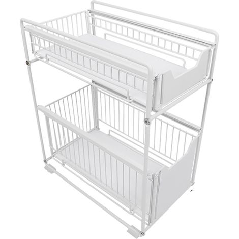 Panier de rangement coulissant sous évier – Organiseur à 2 niveaux en acier haute densité – Dimensions 37.4x26.5x44cm – Antirouille et imperméable – Dyhf