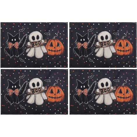 Sets de table Halloween à pois, citrouille fantomatique et chat - Décoration de table automnale (1/5)