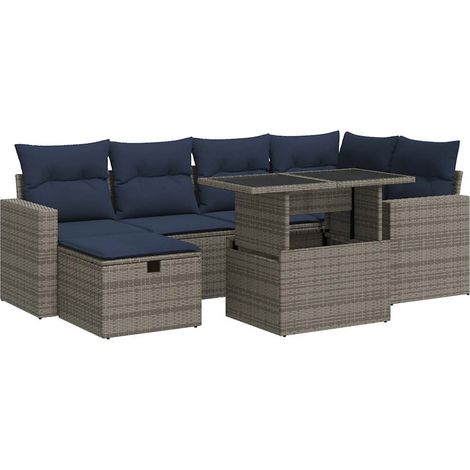 Maison Exclusive - Juego Sofá Jardín 7 Piezas con Cojines Gris Po