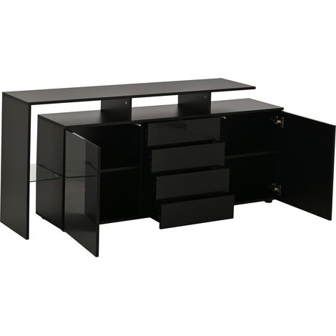 Meuble TV noir brillant avec LED 160 x 35 x 70 cm MODENUIT (1/5)