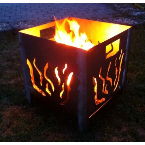 Brasero Panier à Feu en Métal Effet Rouille Décoration Jardin Motif Flammes 40 x 40 x 40 cm - PANGIVO