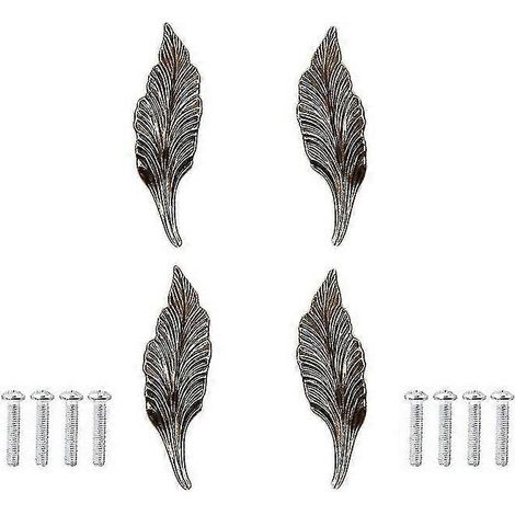 Lot de 4 boutons et poignées de tiroir en bronze en forme de feuille allongée pour meubles de cuisine (1/5)