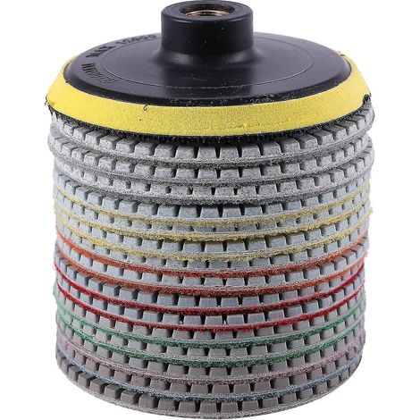 Ensemble de 16 disques de polissage diamantés de 100 mm (4 pouces) pour le polissage à sec et à l'eau du granit, de la pierre, du béton et du marbre. (1/5)