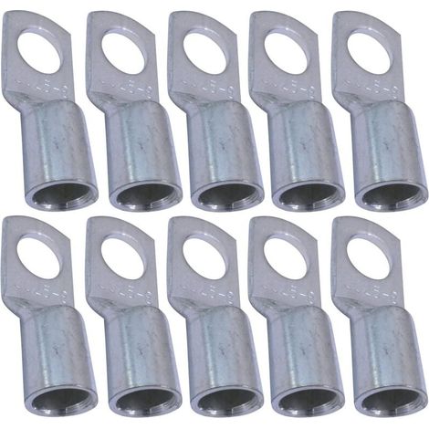 Lot de 10 Cosses Electriques à Oeillet Tubulaire - Oeil - Ø8mm - Non Isolées - pour Conducteur 25mm² - Connecteur de Fil Electrique - Serrage - Couleur Argent-LIAIKI