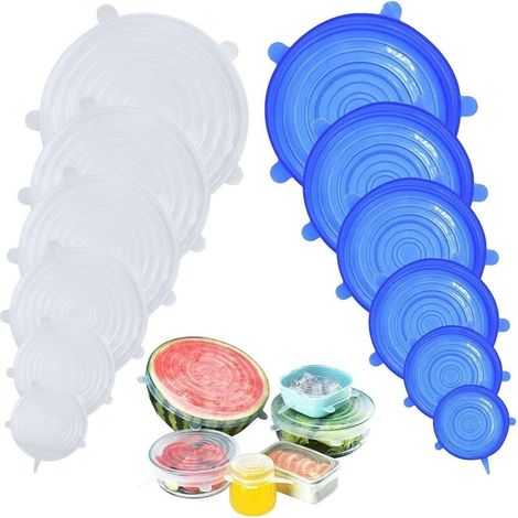 12 Pièces Couvercles en Silicone, Couvercle Extensibles en Silicone Sans BPA, Couvercle Universel de 6 Tailles Differentes pour Micro-ondes/le Four/le Frigo/le Lave-Vaisselle (1/4)