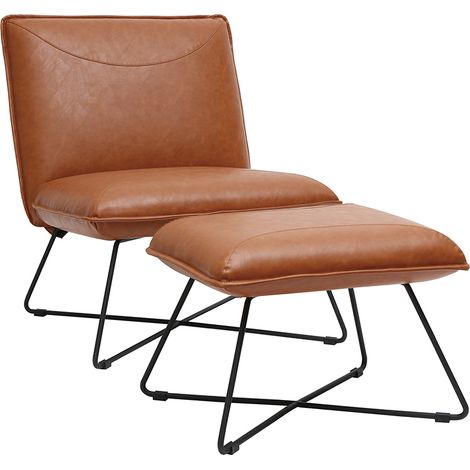 Vintage-Sessel Braun mit Fußstütze PHILO