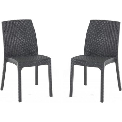Sedia impilabile in polipropilene effetto rattan VIRGINIA Antracite set 2 pezzi (1/4)