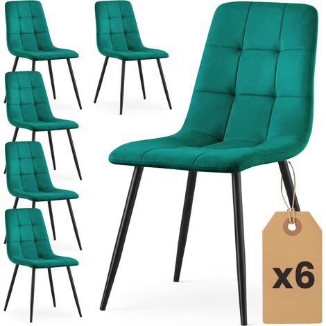 Set di 6 Sedie in velluto trapuntate NERO Verde Bottiglia gambe nere (1/5)