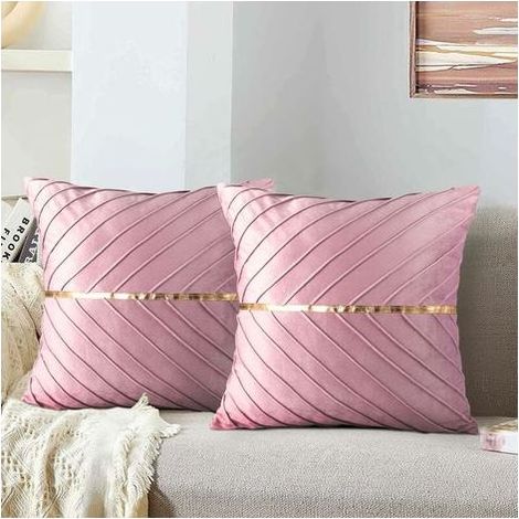 TAISHENGDA – Rosa Kissenbezüge 45 x 45 cm, weicher Samt, dekorative Sofakissenbezüge, goldfarbene Baumwollkissenbezüge mit Streifenmuster für Wohn- und Schlafzimmer, 2er-Set (1/5)