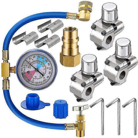 Convient au kit de robinet de perçage BPV31 (lot de 3) avec tuyau de remplissage en U et manomètre pour cartouche de réfrigérant R134A (1/4)
