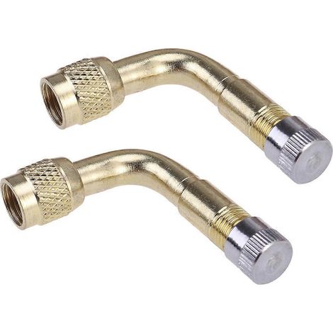 Lot de 2 valves Schrader coudées à 90° en laiton pour pneus de voiture, camion et moto, avec adaptateur d'extension.-5.20X1.00X1.00CM (1/2)