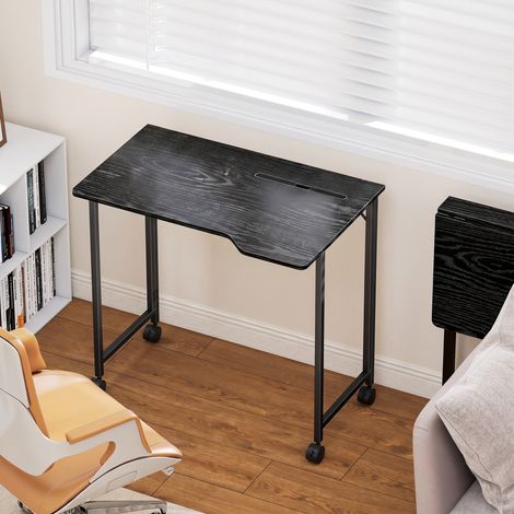 Bureau Pliable 80 x 52 cm, Bureau Ordinateur sur Roulettes avec Fente d'Appareil, Montage Facile, Noir (1/5)